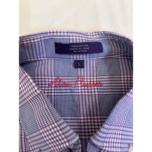 Alan Flusser Mens Purple White Plaid Cotton Button Down Shirt Large L LongSleeve